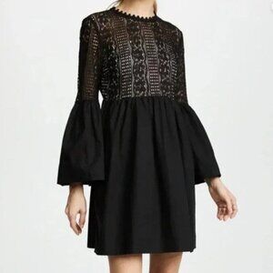 Womens Black Dress Sz XS Endless Rose Black Lace Bell Sleeve Open Back